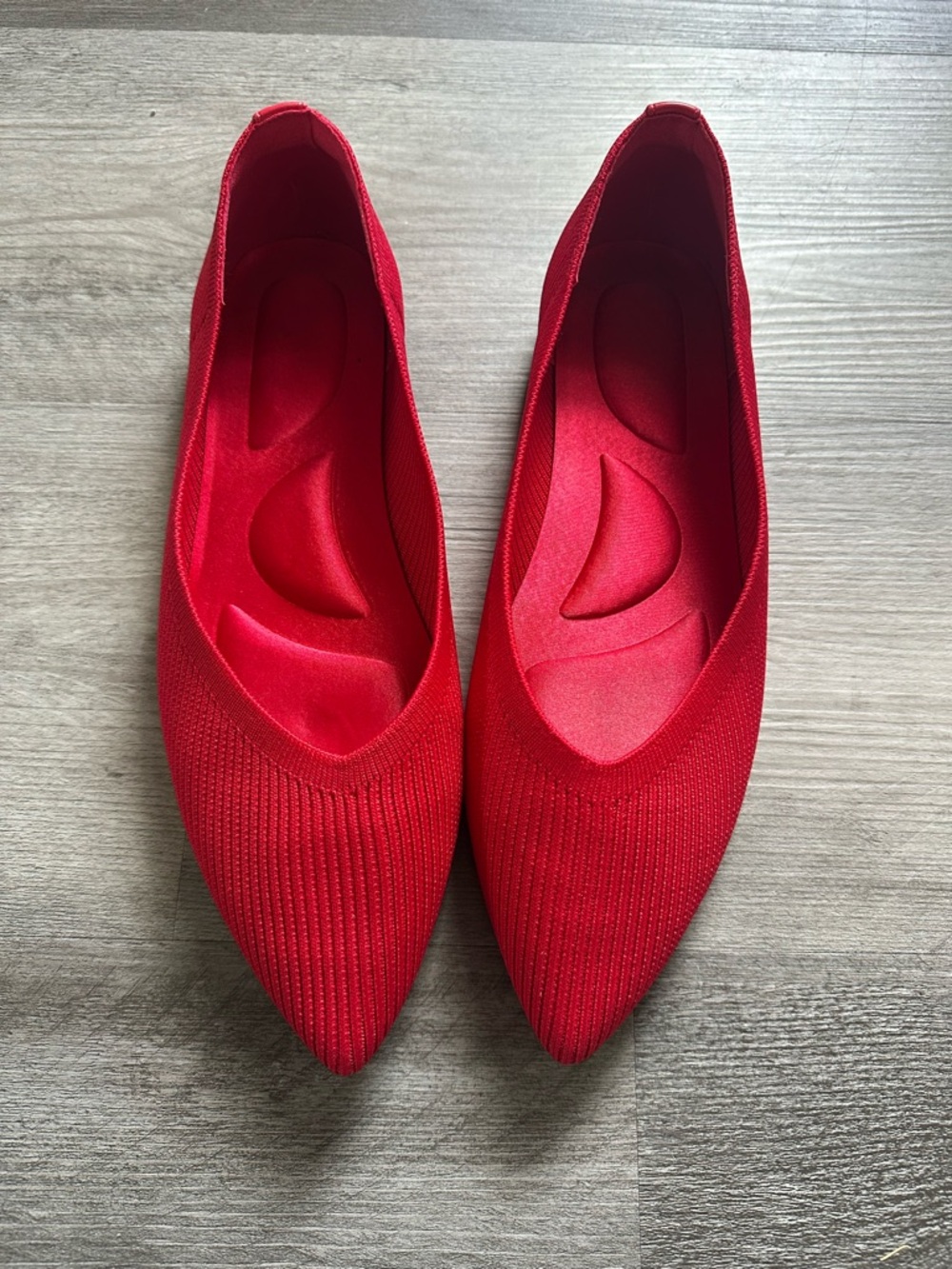 Red Knit Memory Foam Ballet Flats